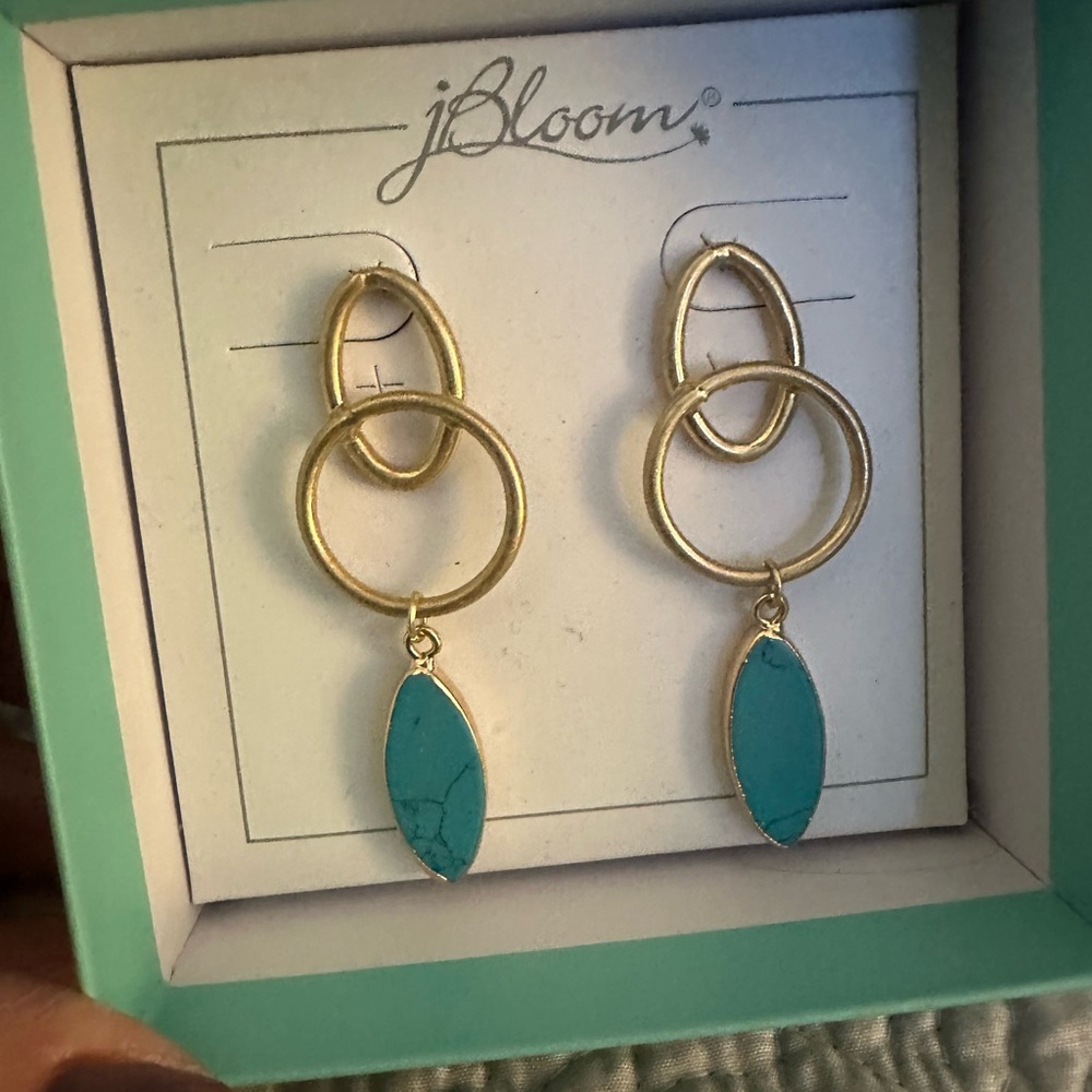 bloom Gold Hoop Earrings with Turquoise Accents